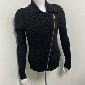 White House Black Market BLACK honeycomb zipper sweater small NEW